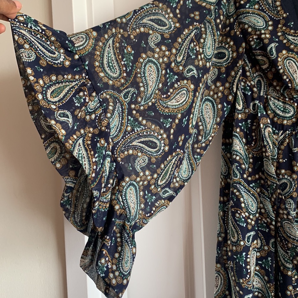 Betsey Johnson Paisley Dress Blue 4 V-neck Ruffle Party Wedding Guest Vacation - Picture 6 of 17